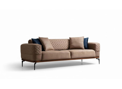 Sofà di lusso design a tre posti, divano moderno beige, mobili imbottiti loft nuovi.