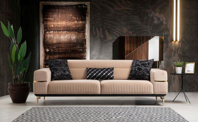 Divano di lusso design a tre posti Moderno divano beige Arredamento per il loft Nuovo