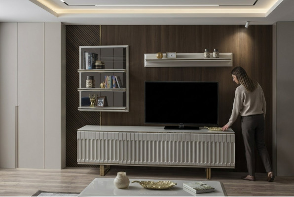 Mobile TV di lusso - mobiletto per TV per soggiorno, mobile basso, credenza, cassettiera, parete attrezzata moderna, nuova.