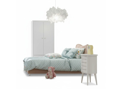 Stanza dei bambini Letto per bambini Letto Comodino Armadio in legno Mobili Bianco Set 3 pezzi