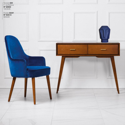 Sedia da pranzo, poltrona, poltrona, 1 posto, poltrona club, tessuto blu, legno per sala da pranzo.