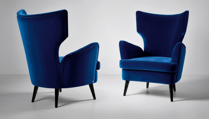 Poltrona Sedia poltrona a braccioli poltrona ad ala 1 posto a sedere Tessuto di lusso Soggiorno moderno Blu
