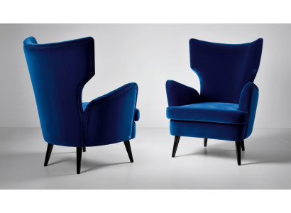 Poltrona Sedia poltrona a braccioli poltrona ad ala 1 posto a sedere Tessuto di lusso Soggiorno moderno Blu