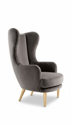 Poltrona da orecchie Sedia Poltrona 1 posto Sedile Tessuto Lusso Moderno Grigio Nuovo