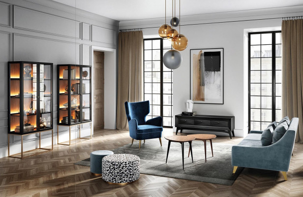 Set soggiorno divano poltrona vetrina poggiapiedi mobile TV tavolino gruppo 9 pezzi   Set living room sofa armchair showcase footstool TV stand coffee table 9-piece group