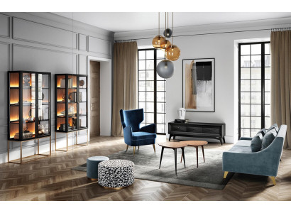 Set soggiorno divano poltrona vetrina poggiapiedi mobile TV tavolino gruppo 9 pezzi   Set living room sofa armchair showcase footstool TV stand coffee table 9-piece group
