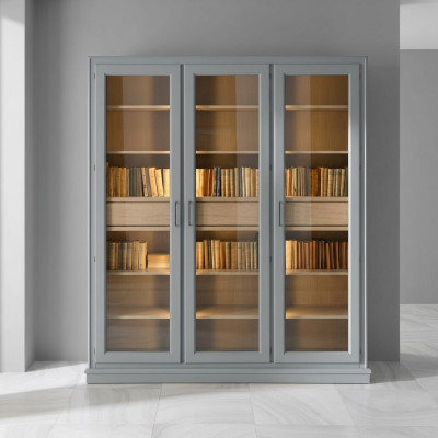 Mobile portaoggetti grigio con ante in vetro - Elegante soluzione di archiviazione per la tua collezione di libri