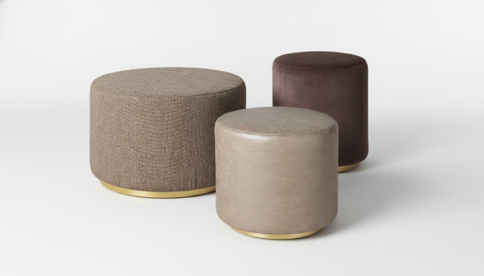 Gruppo pouf poggiapiedi in poliestere per soggiorno Beige set di 3 posti di lusso