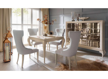 Sala da pranzo Tavolo da pranzo Sedia Gruppo da pranzo Angolo pranzo Sedie Lusso Bianco Comò Set 6 pezzi