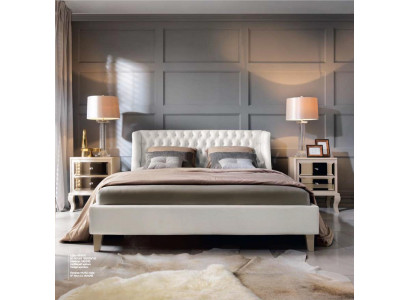 Lussuoso set da camera da letto con letto a due piazze e comodini, moderno bianco 3 pezzi.