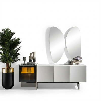 Gruppo credenza specchio comò legno moderno sala da pranzo bianco design nuovo