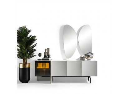 Gruppo credenza specchio comò legno moderno sala da pranzo bianco design nuovo