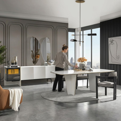 Tavolo da pranzo Tavolo da pranzo Angolo cottura Tavolo Legno Moderno Bianco Sala da pranzo di lusso