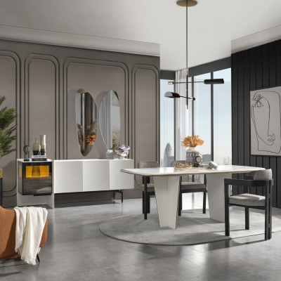 Tavolo da pranzo Tavolo da pranzo Angolo cottura Tavolo Legno Moderno Bianco Sala da pranzo di lusso