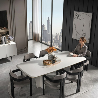 Set per sala da pranzo tavolo da pranzo lussuose sedie angolo pranzo 7 pezzi bianco  Set per sala da pranzo con tavolo da pranzo di lusso, sedie d'angolo per pranzo, 7 pezzi bianchi