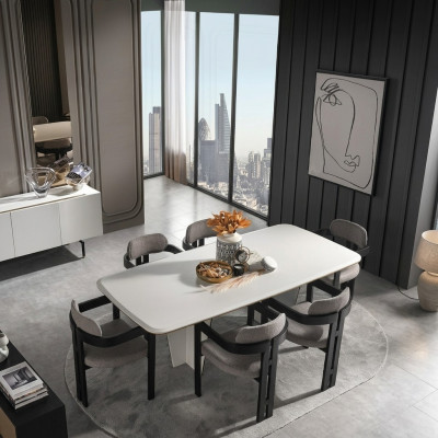Set per sala da pranzo tavolo da pranzo lussuose sedie angolo pranzo 7 pezzi bianco  Set per sala da pranzo con tavolo da pranzo di lusso, sedie d'angolo per pranzo, 7 pezzi bianchi
