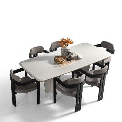 Set per sala da pranzo tavolo da pranzo lussuose sedie angolo pranzo 7 pezzi bianco  Set per sala da pranzo con tavolo da pranzo di lusso, sedie d'angolo per pranzo, 7 pezzi bianchi