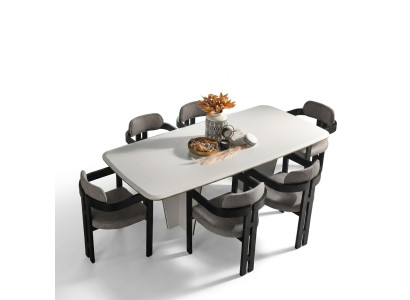 Set per sala da pranzo tavolo da pranzo lussuose sedie angolo pranzo 7 pezzi bianco  Set per sala da pranzo con tavolo da pranzo di lusso, sedie d'angolo per pranzo, 7 pezzi bianchi