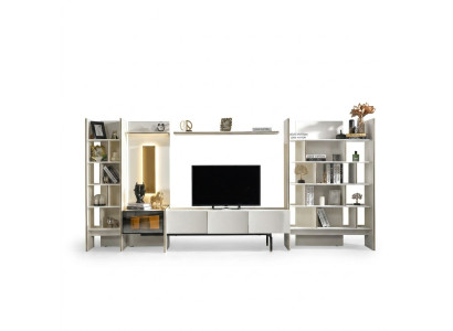 Garnitura parete attrezzata porta TV RTV mobile basso sideboard mensole legno bianco