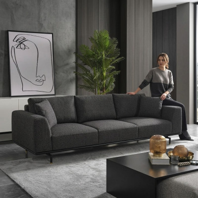Divano a 4 posti 4 posti Sofa Moderno Grigio Design Tessuto Poliestere Nuovo