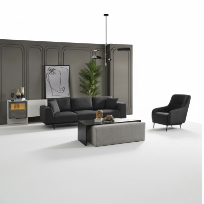 Set di divani divano 4 posti poltrona set in tessuto grigio moderno.   Set di divani divano a 4 posti con poltrona in tessuto grigio moderno.