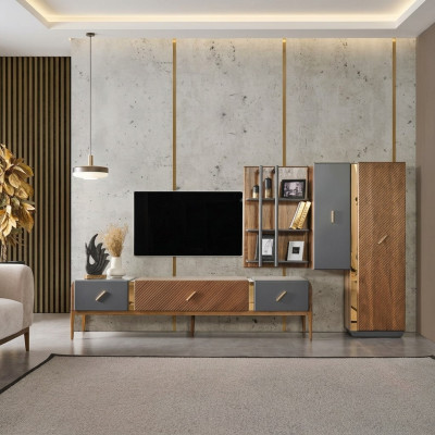 Set parete unità mobile TV RTV lowboard credenza mensole legno marrone