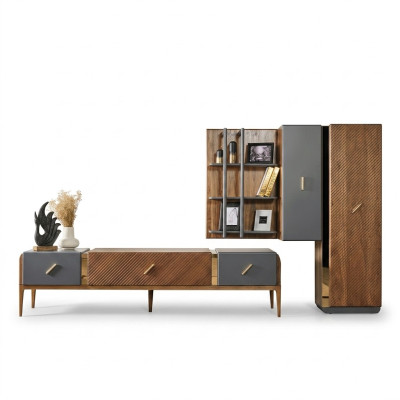 Set parete unità mobile TV RTV lowboard credenza mensole legno marrone