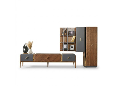 Set parete unità mobile TV RTV lowboard credenza mensole legno marrone