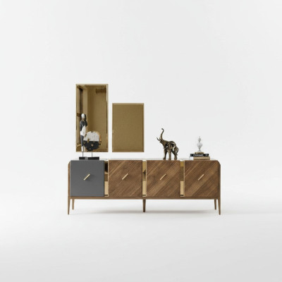 Mobile a credenza di lusso in legno marrone per il soggiorno.