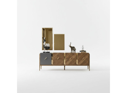 Mobile a credenza di lusso in legno marrone per il soggiorno.
