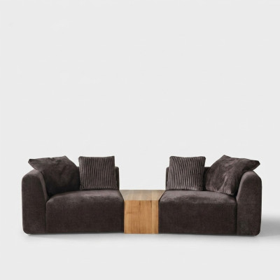 Divano a quattro posti, divani a 4 posti design moderno in tessuto di poliestere nero.