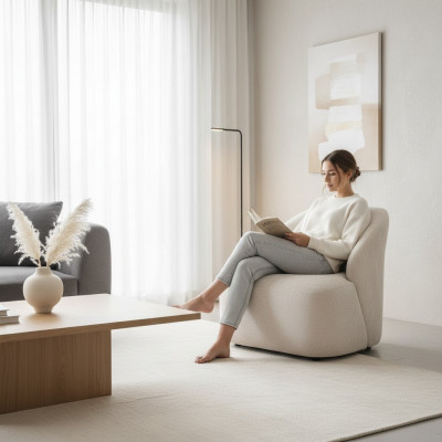 Poltrona Poltrona Moderna Tessuto Soggiorno Poliestere Bianco Design Seduta
