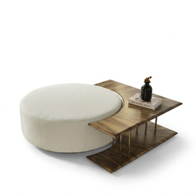 Tavolino Tavolo Tavolino da salotto Moderno Bianco Rotondo Tessuto Legno
