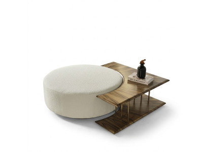 Tavolino Tavolo Tavolino da salotto Moderno Bianco Rotondo Tessuto Legno