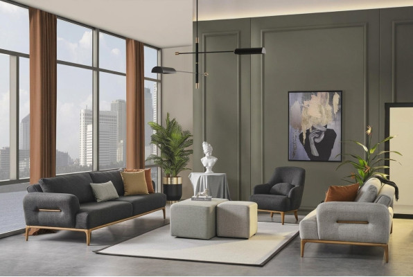 Set di divani divano poltrona 431 posti in stoffa grigio lusso Divani Soggiorno