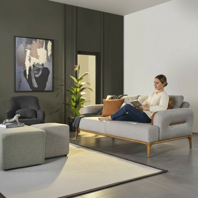 Sofà moderno a tre posti 3 posti Design Grigio Moderno Tessuto in poliestere Nuovo