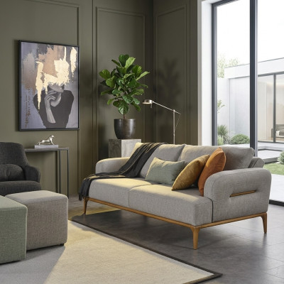Sofà moderno a tre posti 3 posti Design Grigio Moderno Tessuto in poliestere Nuovo