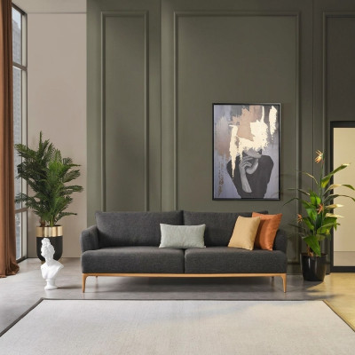 Divano a quattro posti 4 posti. Divani design moderno in stoffa di poliestere grigio, nuovo.
