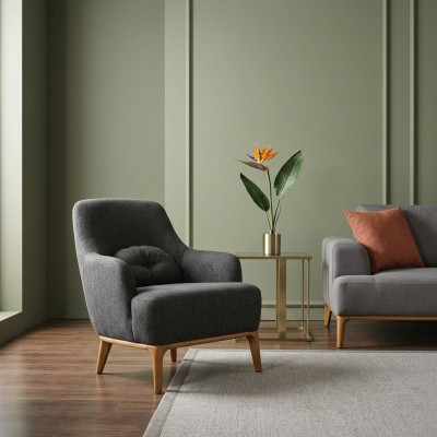Poltrona poltrona moderna in tessuto poliestere grigio design seduta.