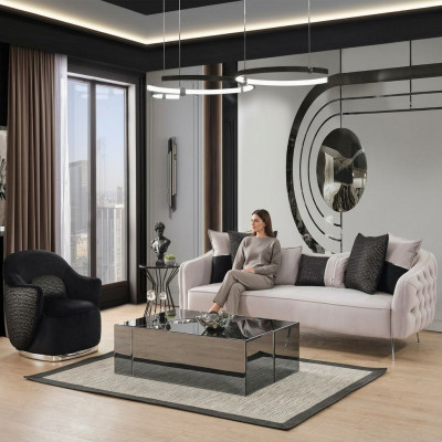 Set divano moderno con 3 posti in tessuto bianco poliestere