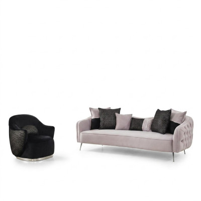 Set divano moderno con 3 posti in tessuto bianco poliestere