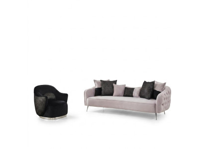 Set divano moderno con 3 posti in tessuto bianco poliestere