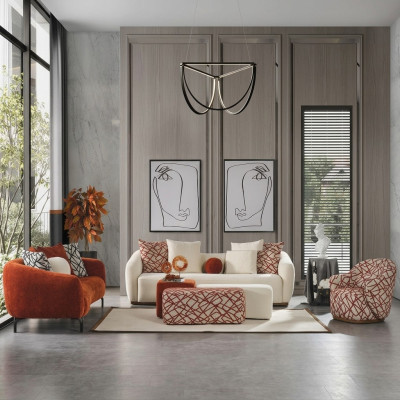 Sofà Set Sofa Poltrona 431 Posti Stoffa Divani di Lusso Arancio Soggiorno