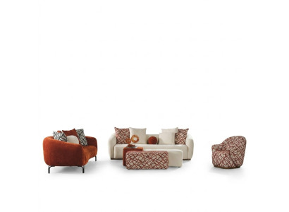 Sofà Set Sofa Poltrona 431 Posti Stoffa Divani di Lusso Arancio Soggiorno