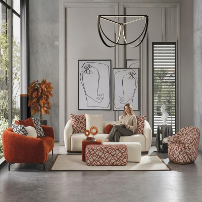 Completo set di divani Divano 431 arancione in tessuto 4 pezzi gruppo