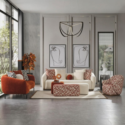 Completo set di divani Divano 431 arancione in tessuto 4 pezzi gruppo