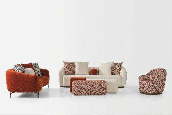 Completo set di divani Divano 431 arancione in tessuto 4 pezzi gruppo