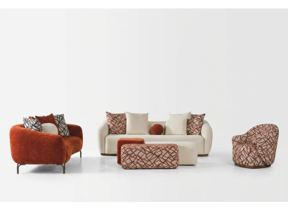 Completo set di divani Divano 431 arancione in tessuto 4 pezzi gruppo