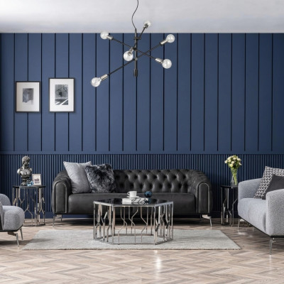 Sofà Set completo Divano 431 Posti Tessuto 3 pz Nero