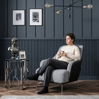 Poltrona moderna in tessuto poliestere grigio design per salotto